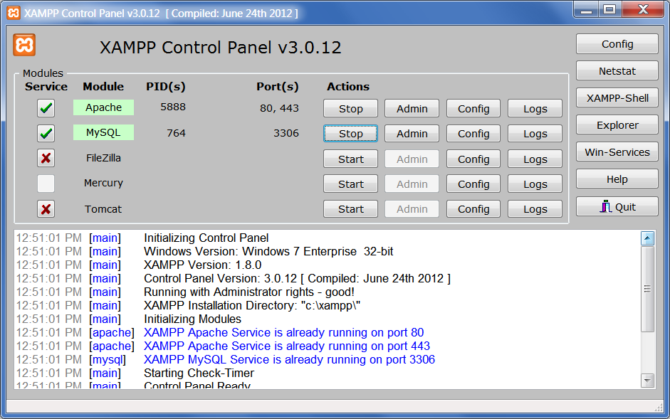 xampp control panel for windows